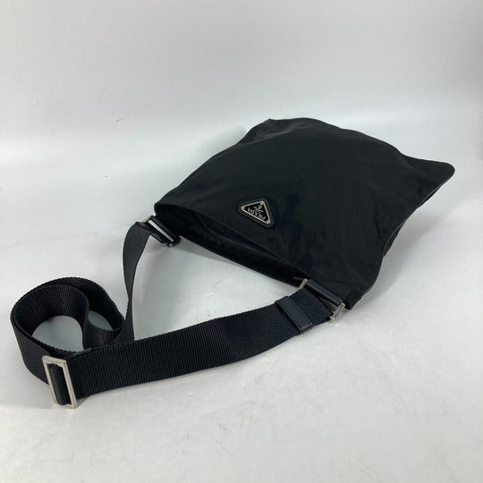 PRADA Shoulder Bag Nylon black Crossbody pochette bag Triangle logo plate Women Secondhand Authentic
