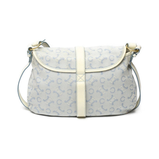 CELINE Shoulder Bag Canvas, Leather light blue Diagonal Women Used Authentic