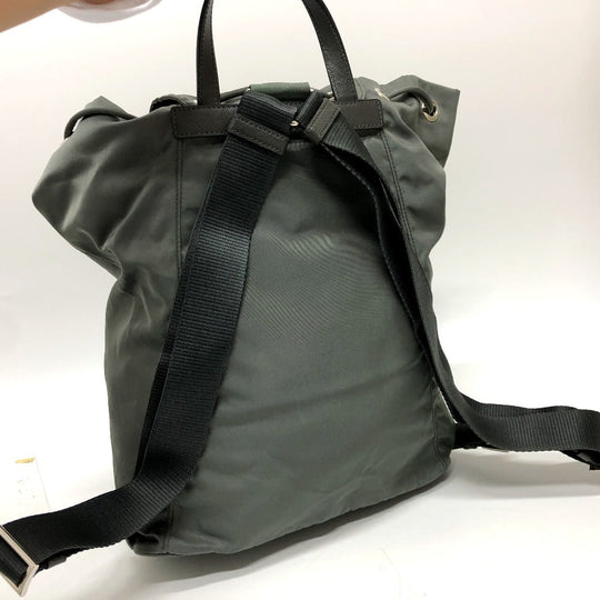 PRADA Backpack BZ0032 leather gray Triangle logo Women Used Authentic