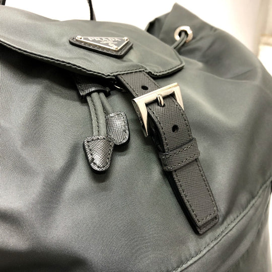 PRADA Backpack BZ0032 leather gray Triangle logo Women Used Authentic