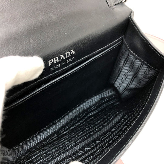 PRADA Shoulder Bag 1BD067 leather black ribbon