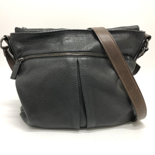 PRADA Shoulder Bag VA0802 leather black Front pocket Women Used Authentic