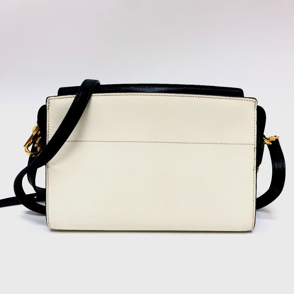 PRADA Shoulder Bag 1BH104 Safiano leather White / black logo Women Used Authentic