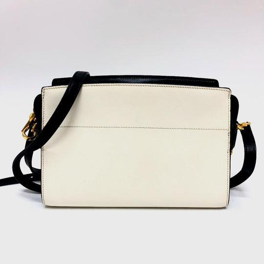 PRADA Shoulder Bag 1BH104 Safiano leather White / black logo Women Used Authentic