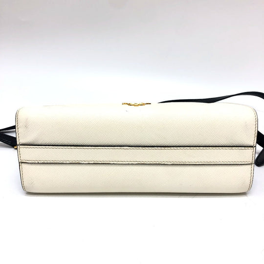 PRADA Shoulder Bag 1BH104 Safiano leather White / black logo Women Used Authentic