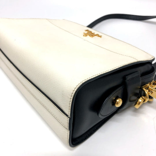 PRADA Shoulder Bag 1BH104 Safiano leather White / black logo Women Used Authentic
