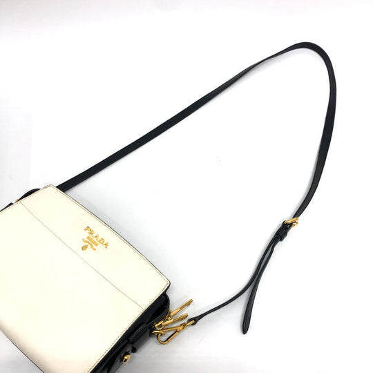 PRADA Shoulder Bag 1BH104 Safiano leather White / black logo Women Used Authentic