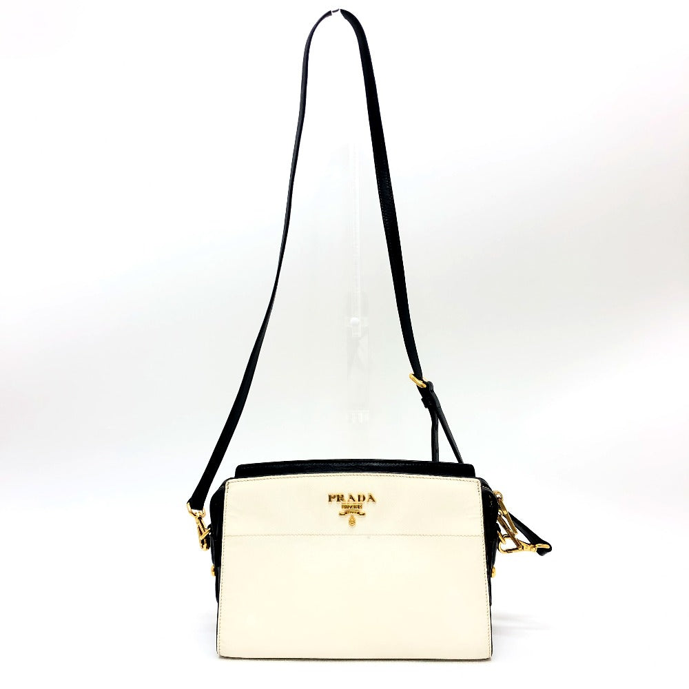 PRADA Shoulder Bag 1BH104 Safiano leather White / black logo Women Used Authentic