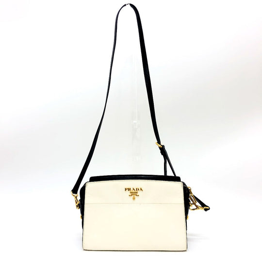 PRADA Shoulder Bag 1BH104 Safiano leather White / black logo Women Used Authentic
