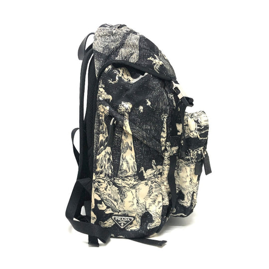 PRADA Backpack 2VZ135 Nylon black Animal total pattern