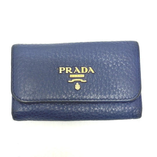 PRADA Key case Key holder 1PG222 leather blue triangle plate