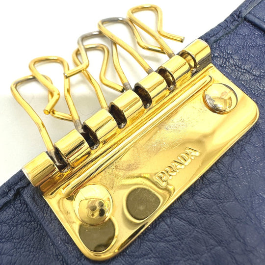 PRADA Key case Key holder 1PG222 leather blue triangle plate