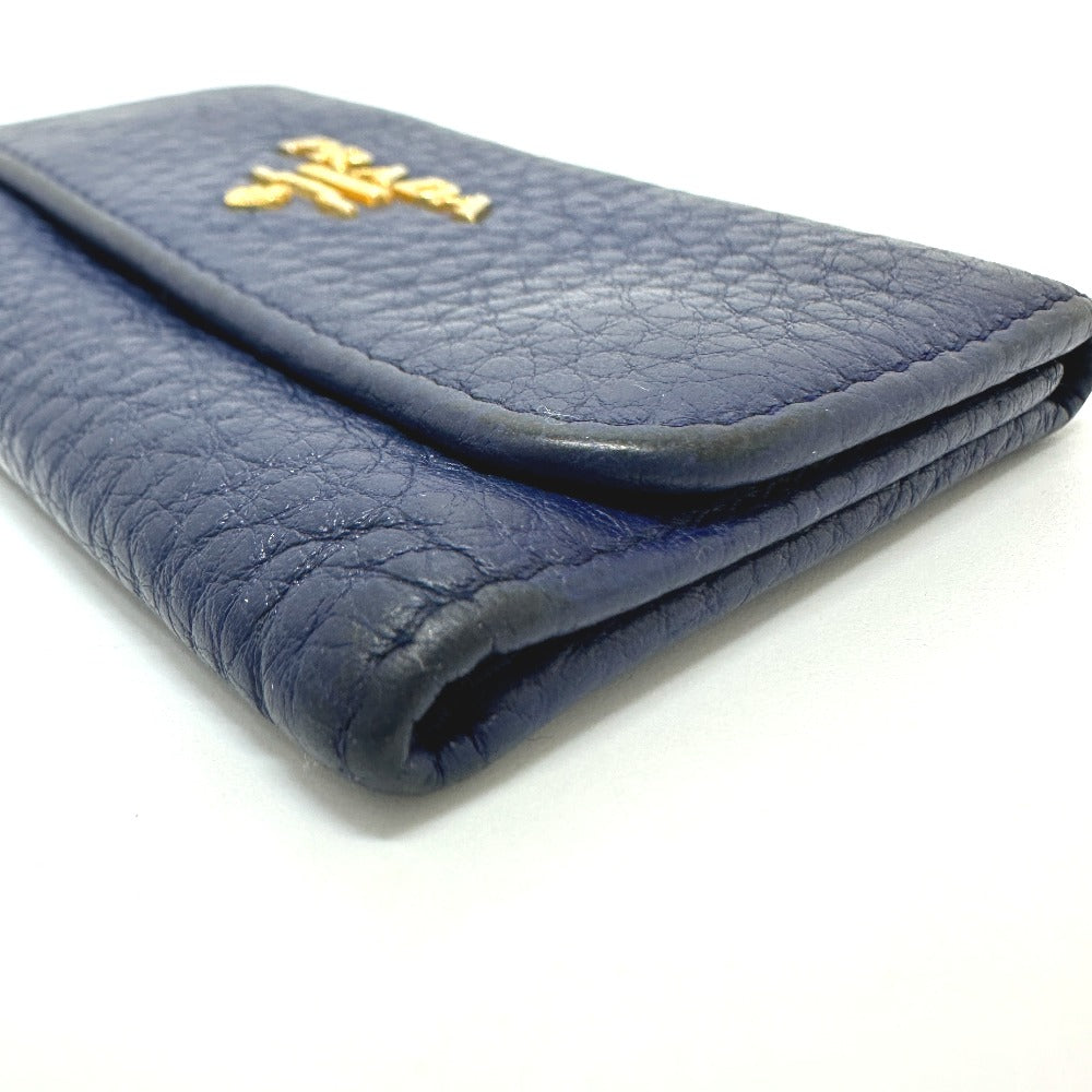 PRADA Key case Key holder 1PG222 leather blue triangle plate