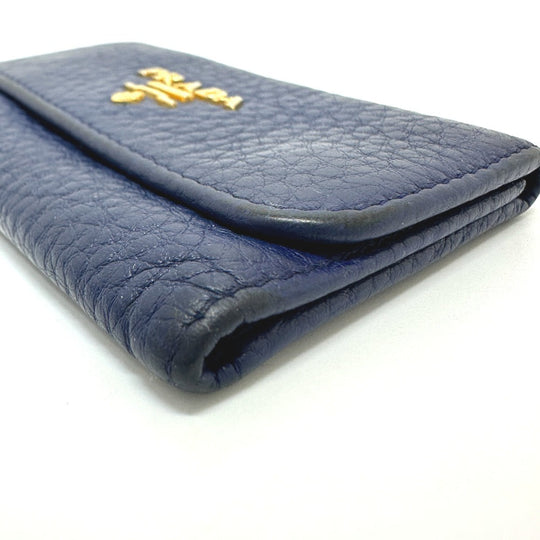 PRADA Key case Key holder 1PG222 leather blue triangle plate