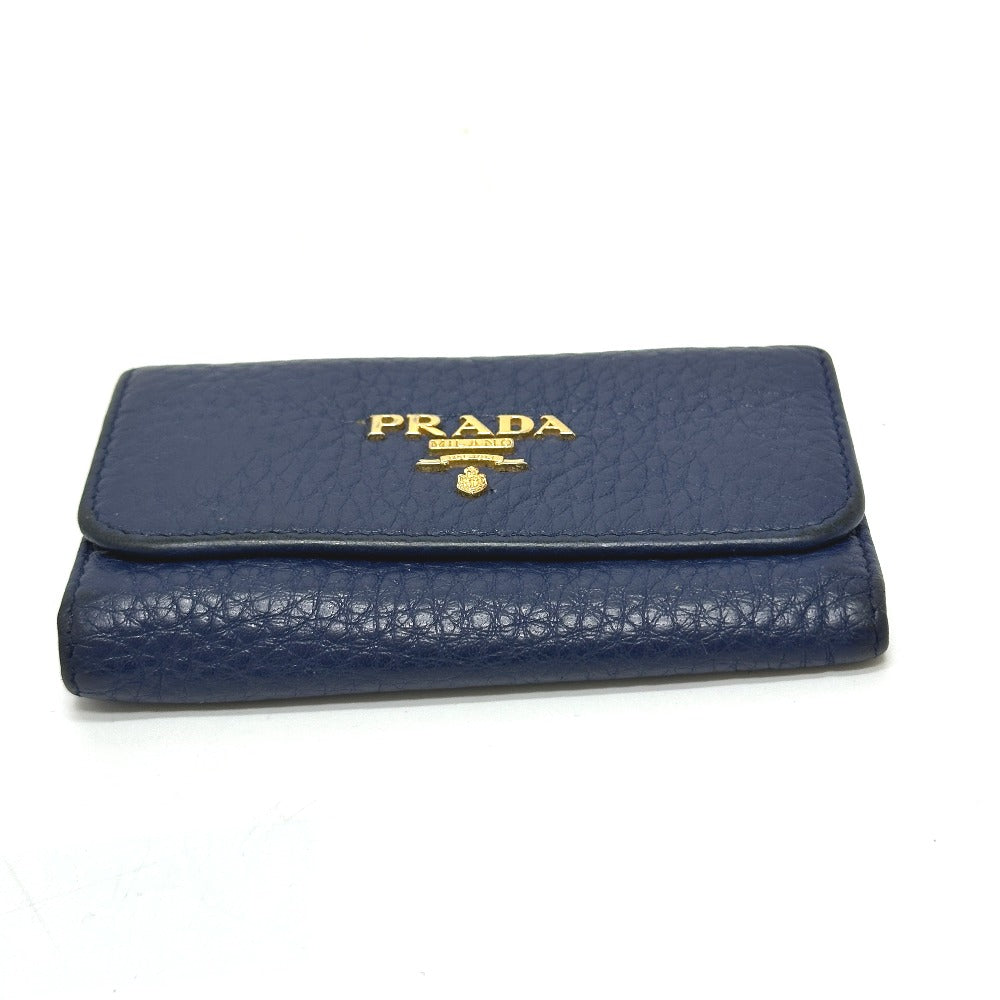 PRADA Key case Key holder 1PG222 leather blue triangle plate