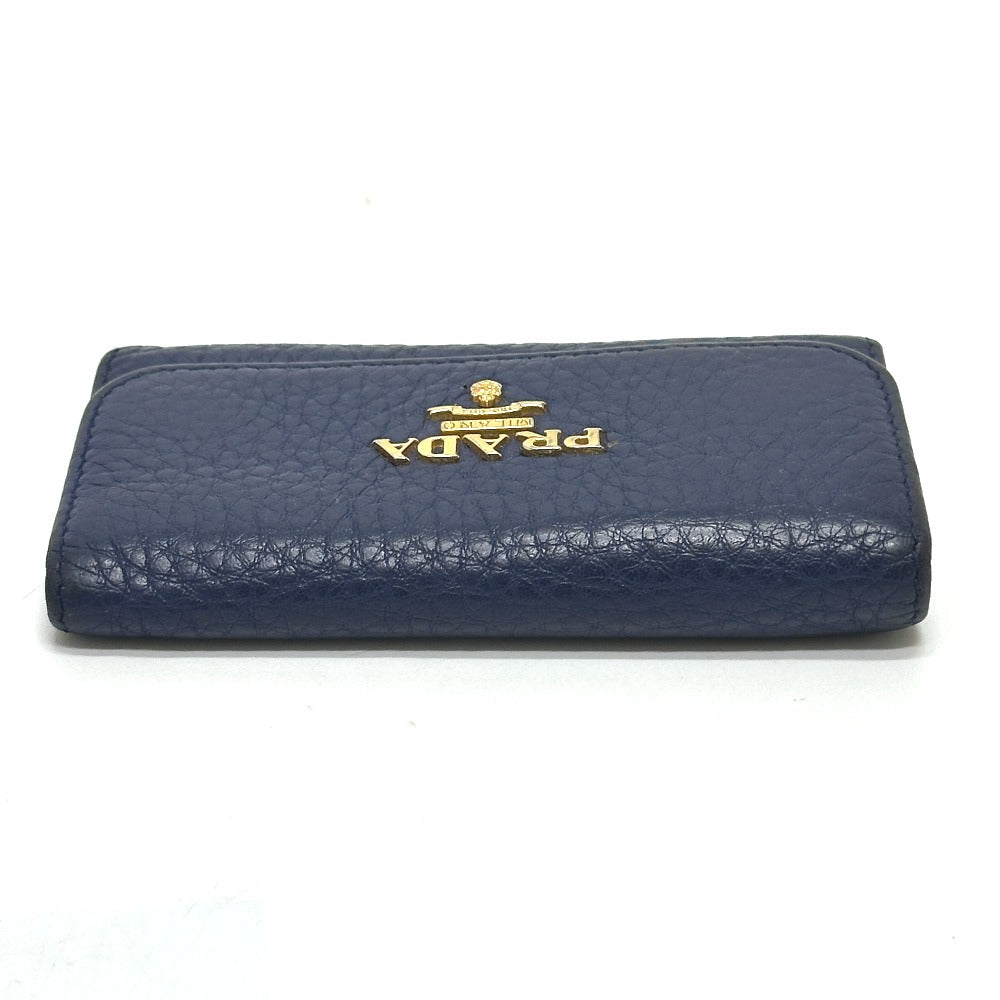 PRADA Key case Key holder 1PG222 leather blue triangle plate
