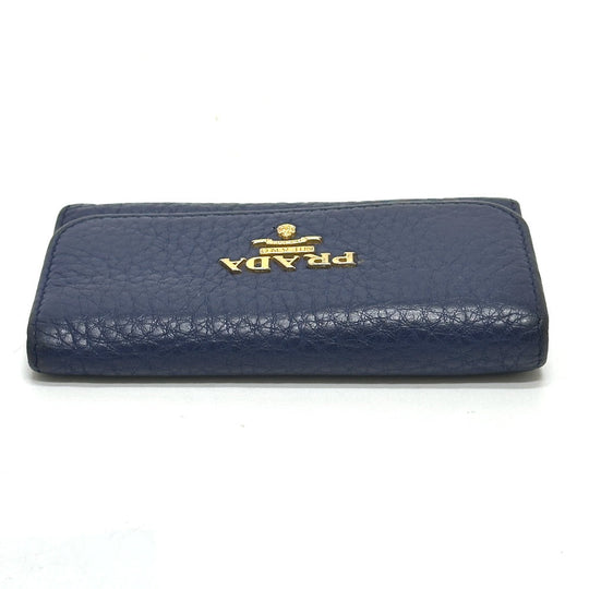 PRADA Key case Key holder 1PG222 leather blue triangle plate