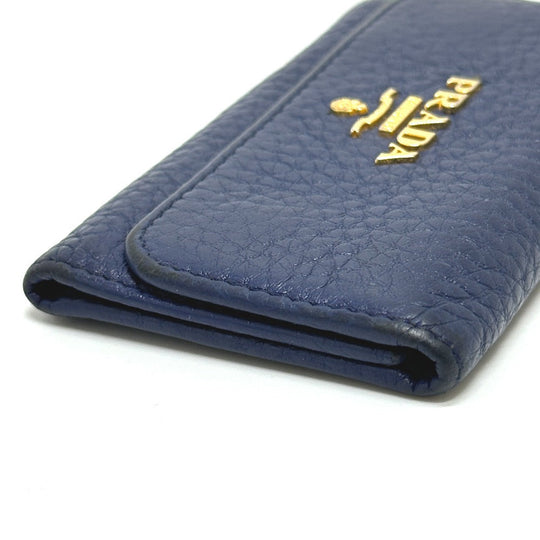 PRADA Key case Key holder 1PG222 leather blue triangle plate