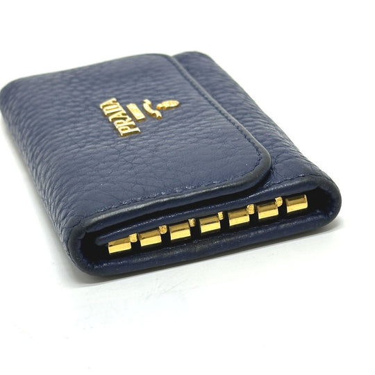 PRADA Key case Key holder 1PG222 leather blue triangle plate