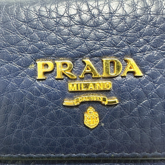 PRADA Key case Key holder 1PG222 leather blue triangle plate