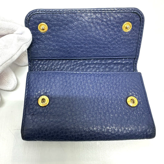 PRADA Key case Key holder 1PG222 leather blue triangle plate