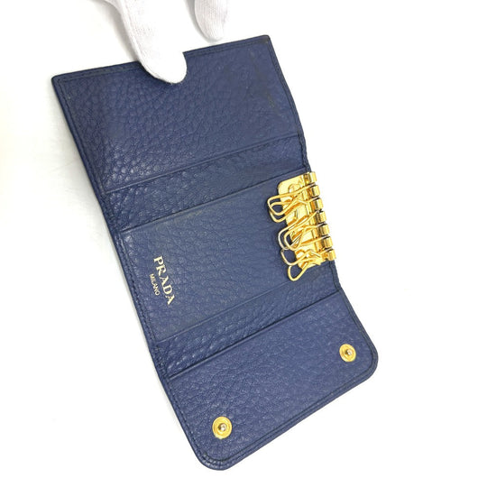 PRADA Key case Key holder 1PG222 leather blue triangle plate