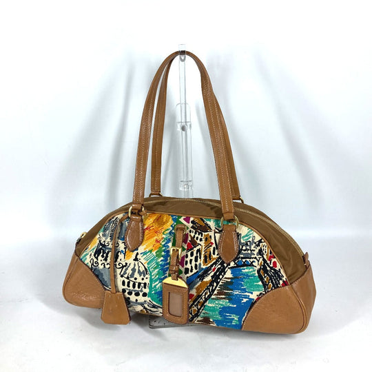 PRADA Shoulder Bag BR2524 Canvas, Nylon, Leather Brown Triangle logo plate Venice Women Used Authentic