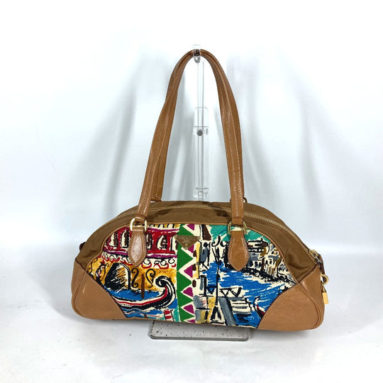 PRADA Shoulder Bag BR2524 Canvas, Nylon, Leather Brown Triangle logo plate Venice Women Used Authentic