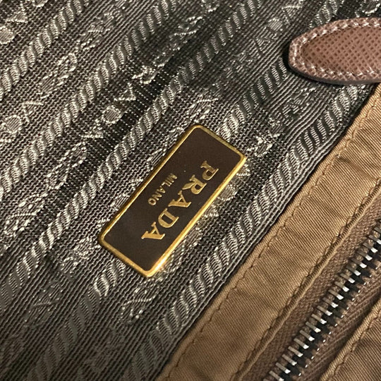PRADA Tote Bag Nylon, Velour khaki Shoulder Bag logo Tessuto Women Used Authentic