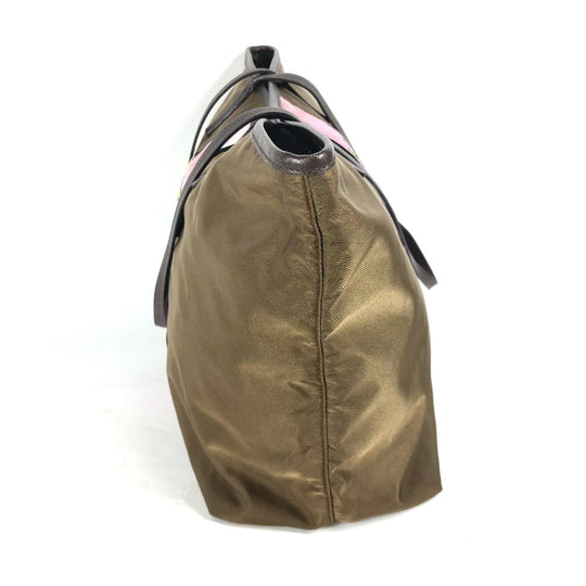 PRADA Tote Bag Nylon, Velour khaki Shoulder Bag logo Tessuto Women Used Authentic
