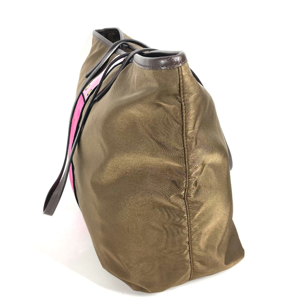 PRADA Tote Bag Nylon, Velour khaki Shoulder Bag logo Tessuto Women Used Authentic