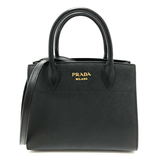 PRADA Handbag 1BA071 Safiano leather black logo bicolor Women Used Authentic