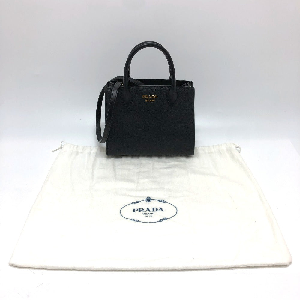 PRADA Handbag 1BA071 Safiano leather black logo bicolor Women Used Authentic