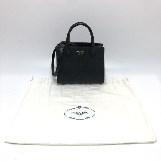 PRADA Handbag 1BA071 Safiano leather black logo bicolor Women Used Authentic