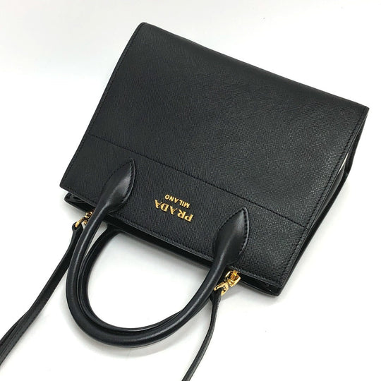 PRADA Handbag 1BA071 Safiano leather black logo bicolor Women Used Authentic