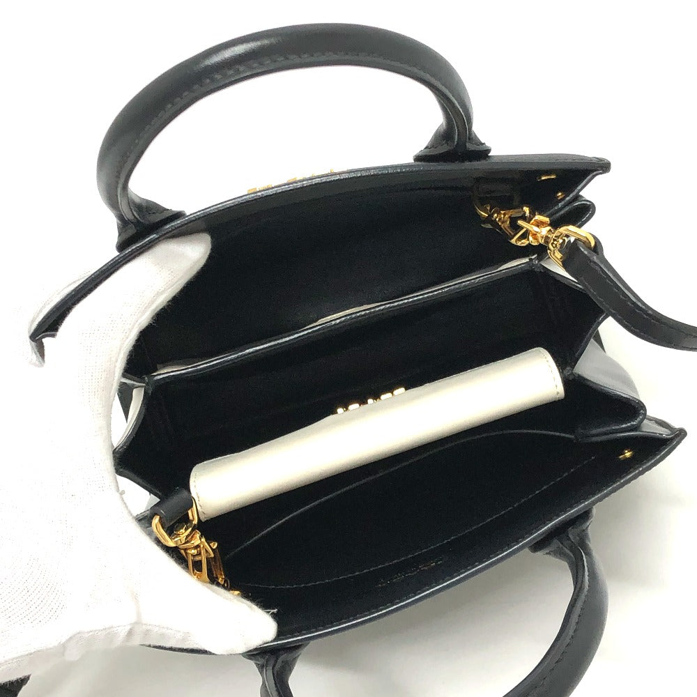 PRADA Handbag 1BA071 Safiano leather black logo bicolor Women Used Authentic