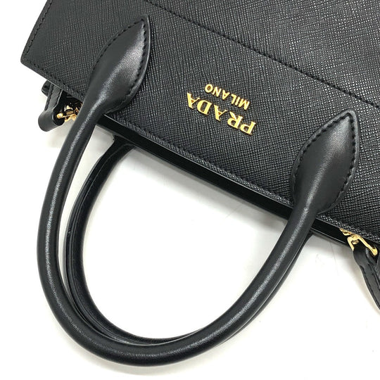 PRADA Handbag 1BA071 Safiano leather black logo bicolor Women Used Authentic