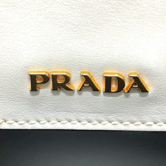 PRADA Handbag 1BA071 Safiano leather black logo bicolor Women Used Authentic