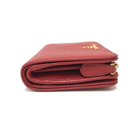 PRADA Folded wallet 1ML018 Safiano leather Red logo Women Used Authentic