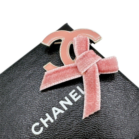 CHANEL Brooch others pink Brooch ribbon COCO Mark Women Used Authentic