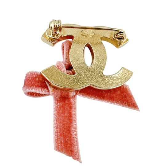 CHANEL Brooch others pink Brooch ribbon COCO Mark Women Used Authentic