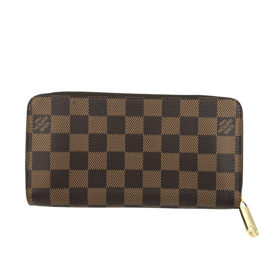 LOUIS VUITTON Long Wallet Purse N60015 Damier canvas Ebene Zip Around Damier Zippy wallet unisex(Unisex) Used Authentic