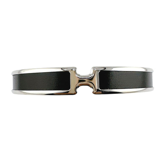 HERMES Bangle metal Silver bracelet Leather Scarlet Fan Olympe unisex(Unisex) Used Authentic