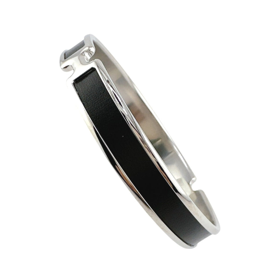 HERMES Bangle metal Silver bracelet Leather Scarlet Fan Olympe unisex(Unisex) Used Authentic