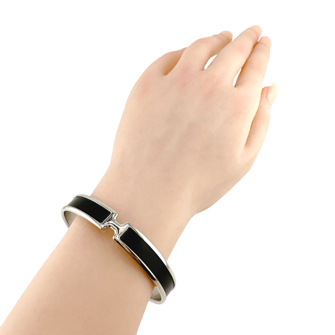 HERMES Bangle metal Silver bracelet Leather Scarlet Fan Olympe unisex(Unisex) Used Authentic