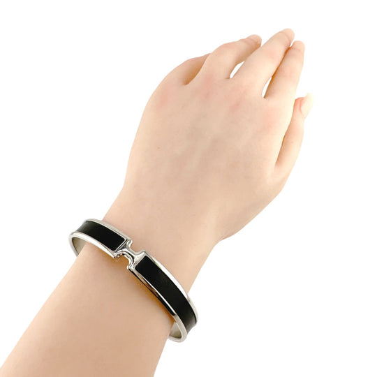 HERMES Bangle metal Silver bracelet Leather Scarlet Fan Olympe unisex(Unisex) Used Authentic