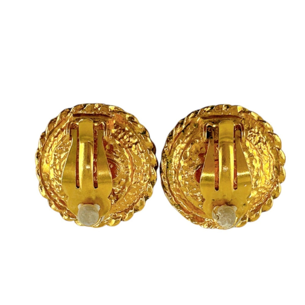 CHANEL Earring Gold Plated, Faux Pearl gold With box vintage Women Used Authentic