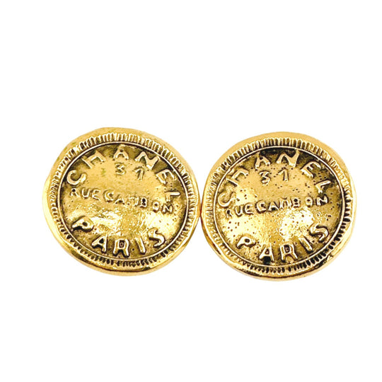 CHANEL Earring Gold Plated gold vintage Circle logo Cambon Women Used Authentic