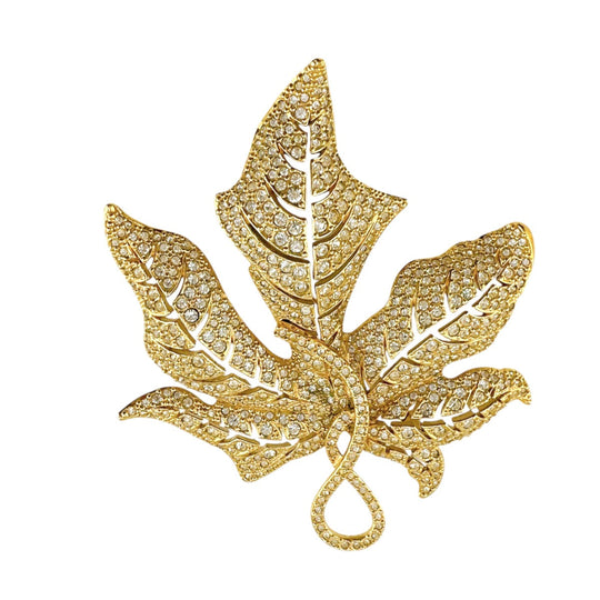 Christian Dior Brooch metal gold rotating pin type Leaf motif Light stone unisex(Unisex) Used Authentic