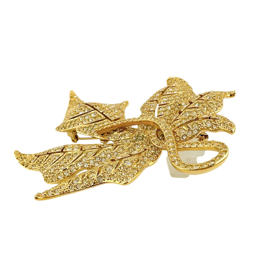 Christian Dior Brooch metal gold rotating pin type Leaf motif Light stone unisex(Unisex) Used Authentic